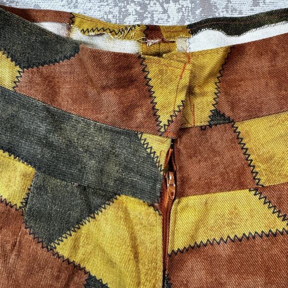 VTG Patchwork Plaid Wide Leg Bell Bottom Pants Groovy Hippy Retro *READ* - Picture 6 of 16